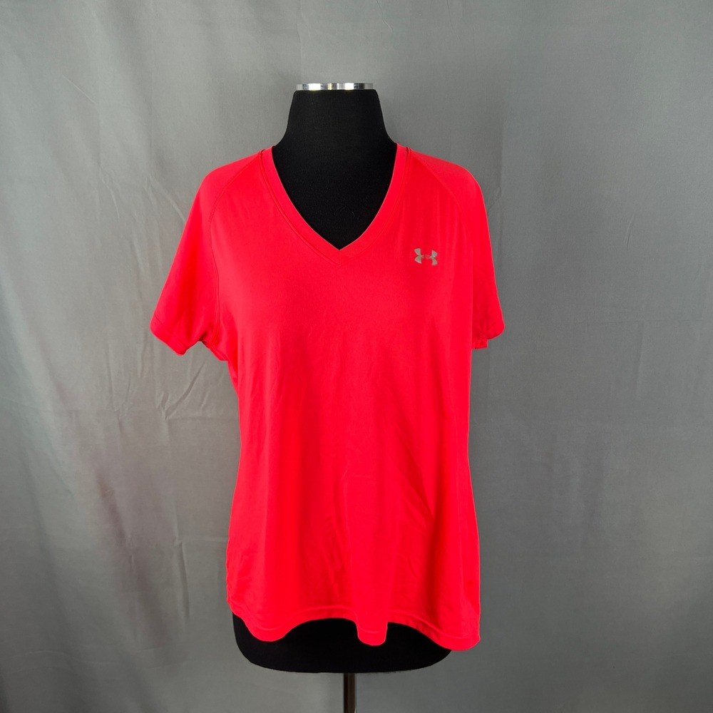 Under Armour Heatgear Athletic T Shirt Womens XL Red Logo Semi Fitted Workout